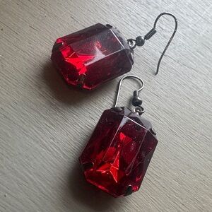 Red Faceted Glass Drop Earrings - Unbranded